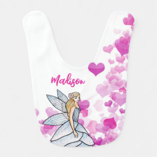 Fairy Princess Pink Hearts Fashion Illustration Baby Bib