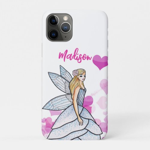 Fairy Princess Pink Hearts Fashion Illustration iPhone 11 Pro Case