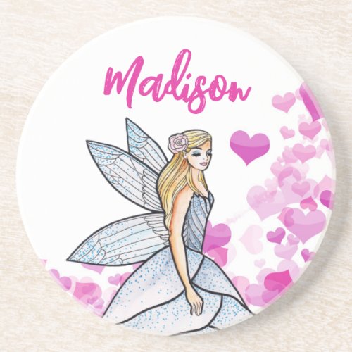 Fairy Princess Pink Hearts Fashion Illustration Gl Coaster