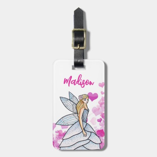 Fairy Princess Pink Hearts Fashion Illustration Luggage Tag