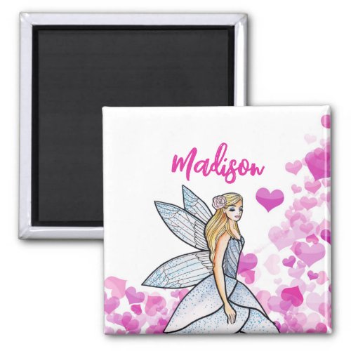 Fairy Princess Pink Hearts Fashion Illustration Magnet