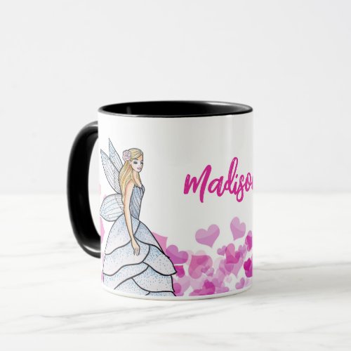 Fairy Princess Pink Hearts Fashion Illustration Mug