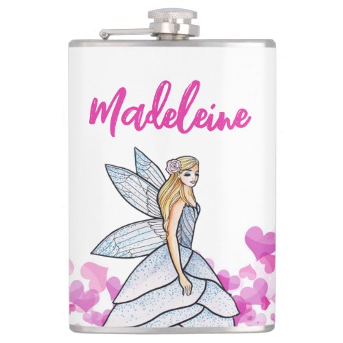 Fairy Princess Pink Hearts Fashion Illustration St Flask