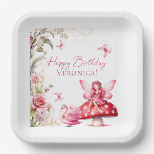 Fairy Princess Pink Mushroom Birthday Paper Plates