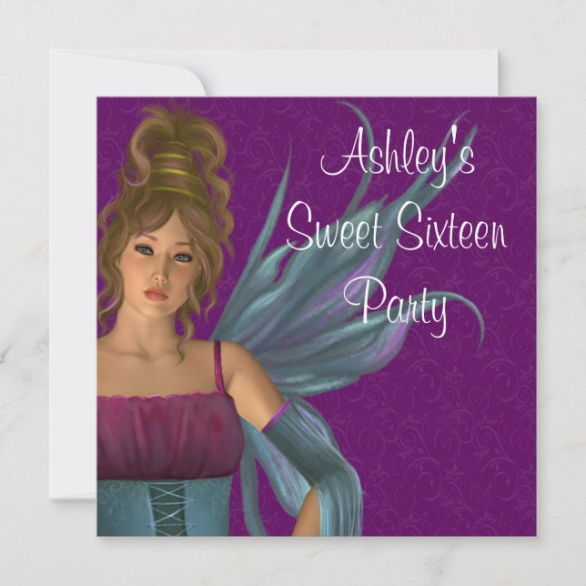 Fairy Princess Purple Teal Sweet 16 Party Invitation (Front)