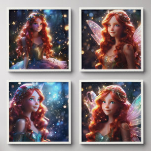 Fairy princess red hair enchanted garden magical peel and stick photo tile