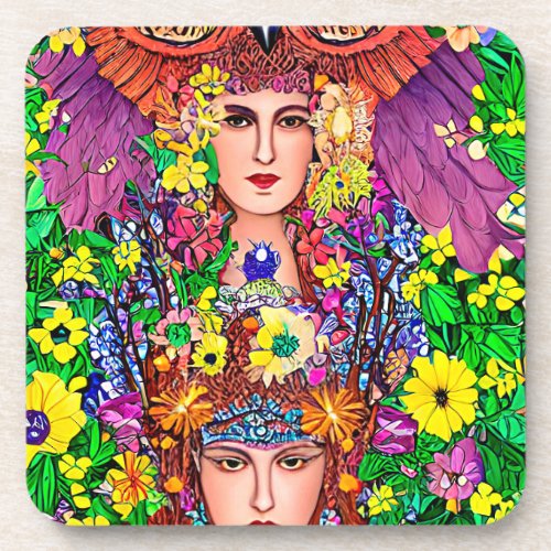 Fairy Princess Sisters floral original art nouveau Beverage Coaster