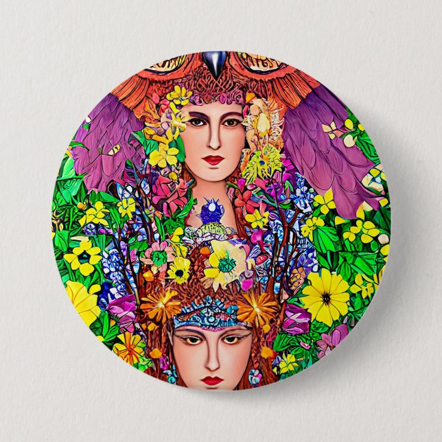 Fairy Princess Sisters floral original art nouveau Button (Front)