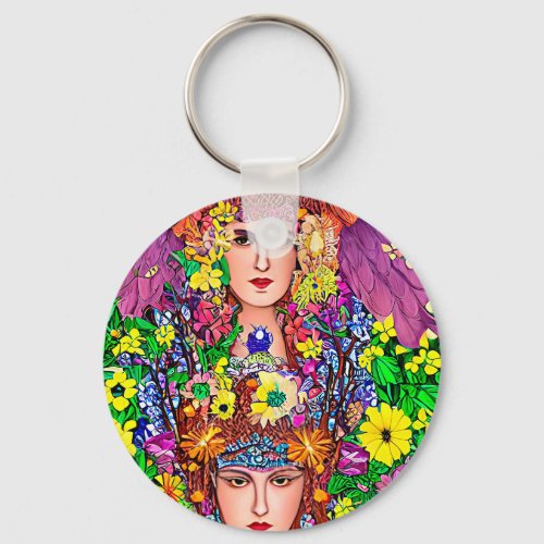 Fairy Princess Sisters floral original art nouveau Keychain