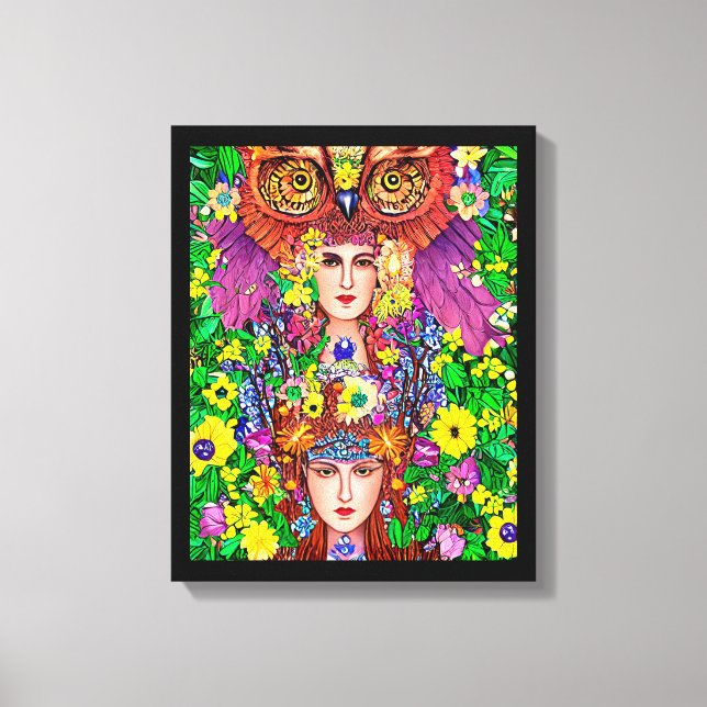 Fairy Princess Sisters Owl original art nouveau  Canvas Print (Front)