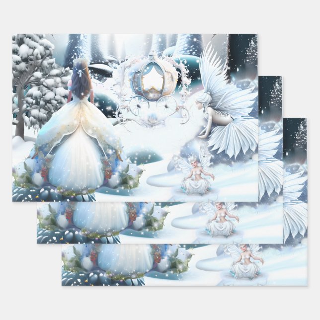 Fairy princess winter wonderland forest snow  wrapping paper sheets (Set)