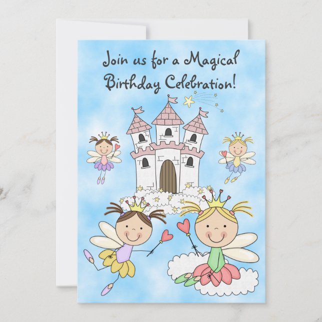Fairy Princesses and Castle Birthday Invitation (Front)