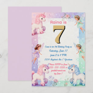 Fairy Princesses and Unicorns Girl's Birthday Invitation