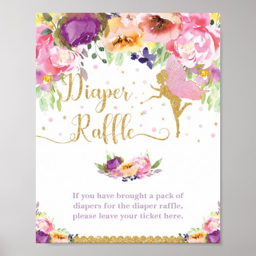 Fairy Purple Pink Floral Baby Diaper Raffle Sign