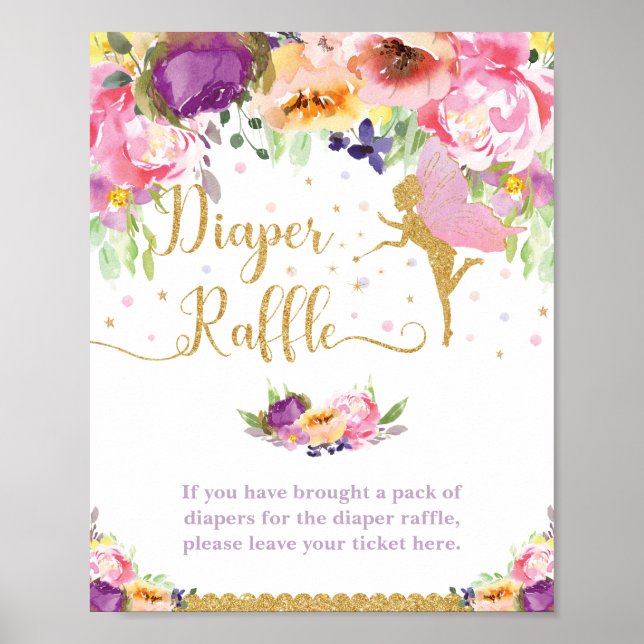 Fairy Purple Pink Floral Baby Diaper Raffle Sign (Front)