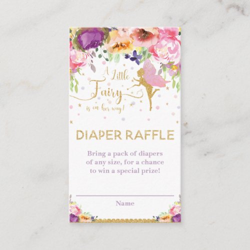 Fairy Purple Pink Floral Diaper Raffle Ticket   Enclosure Card