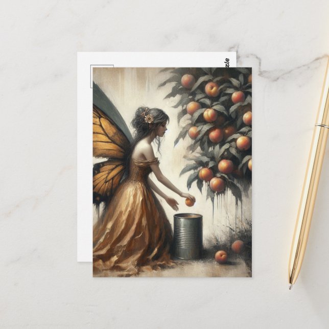 Fairy Putting Peaches in a Can Postcard (Front/Back In Situ)