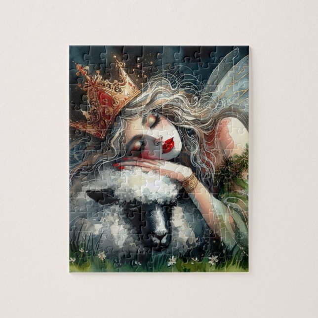 Fairy Queen Asleep on Her Pet Sheep Jigsaw Puzzle (Vertical)