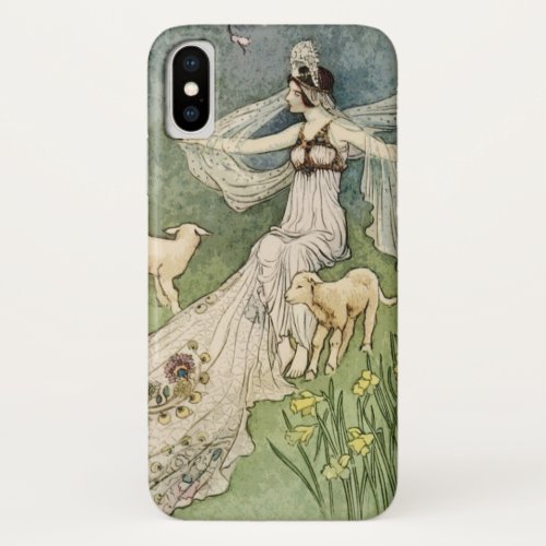 Fairy queen with three lambs _ Warwick Goble iPhone X Case