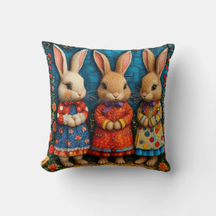 🐰✨ Fairy Rabbit Trio Magical Decor Gift 🌸 Throw Pillow