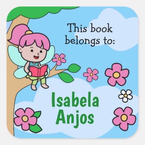 Fairy reading a book  Cute Book label for kids