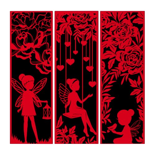 Fairy Red Hearts Fantasy Rose Garden Red Black Triptych