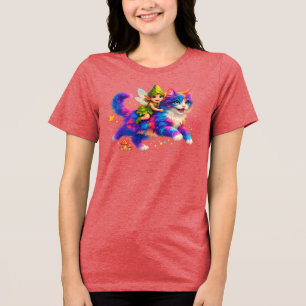 Fairy Riding Colorful Cat T-Shirt – Cute FaT-shirt Tri-Blend Shirt