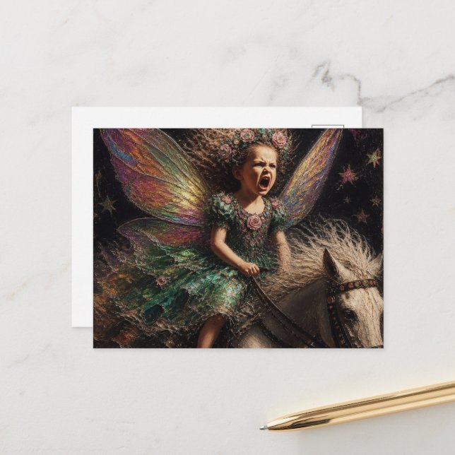 Fairy Riding Her Pony Postcard (Front/Back In Situ)