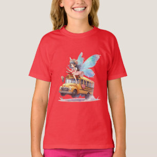 Fairy Riding School Bus Girl's T-Shirt