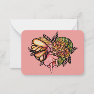 Fairy Roses Art Peach and Pink Fairies Garden Note Card