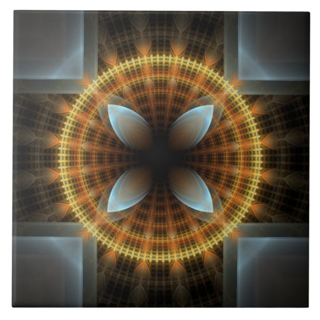 Fairy round fractal ornament ceramic tile (Front)