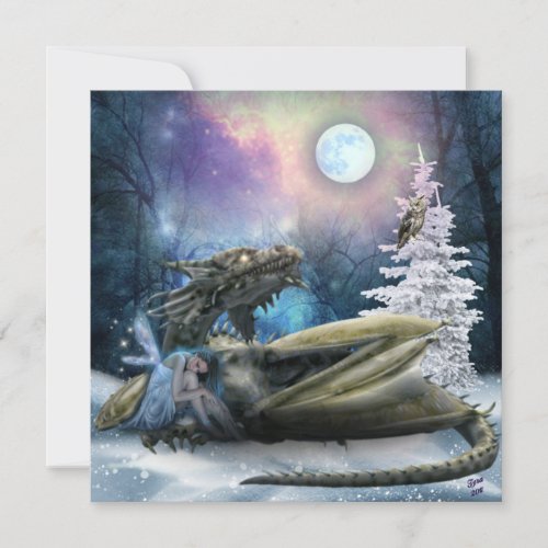 Fairy Safe With Dragon Holiday Card