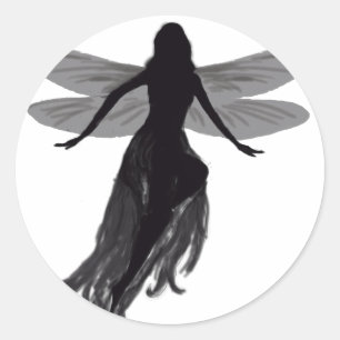 fairy silhouette fairytale design classic round sticker