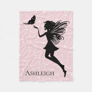 Fairy Silhouette, on Pink, personalize w name Fleece Blanket
