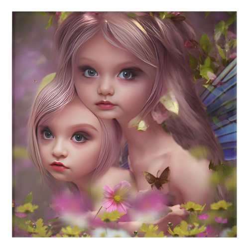 Fairy Sisters Amongst the Flowers in the Forest Acrylic Print