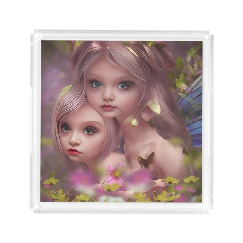 Fairy Sisters Amongst the Flowers in the Forest Acrylic Tray