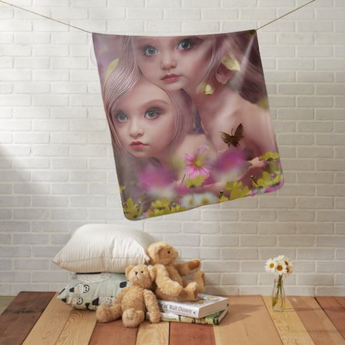 Fairy Sisters Amongst the Flowers in the Forest Baby Blanket