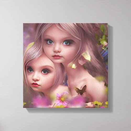 Fairy Sisters Amongst the Flowers in the Forest Canvas Print