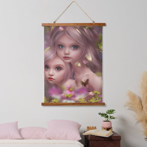 Fairy Sisters Amongst the Flowers in the Forest Hanging Tapestry