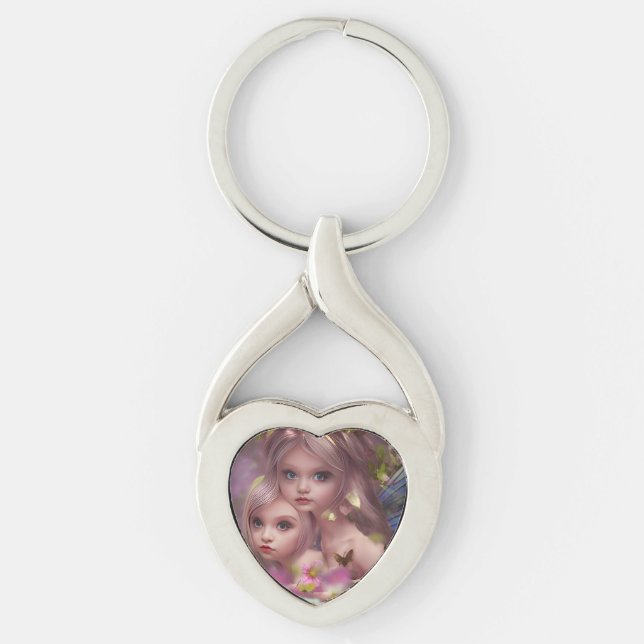 Fairy Sisters Amongst the Flowers in the Forest Keychain (Front)