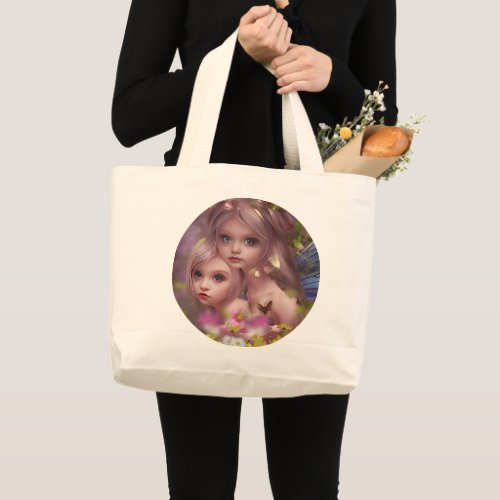 Fairy Sisters Amongst the Flowers in the Forest Large Tote Bag