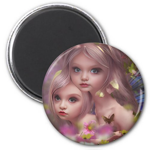 Fairy Sisters Amongst the Flowers in the Forest Magnet