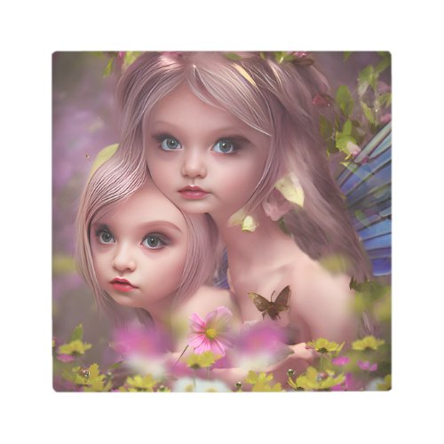 Fairy Sisters Amongst the Flowers in the Forest Metal Print