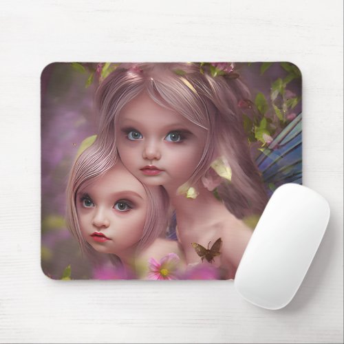 Fairy Sisters Amongst the Flowers in the Forest Mouse Pad