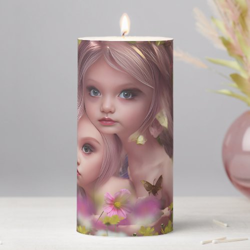 Fairy Sisters Amongst the Flowers in the Forest Pillar Candle