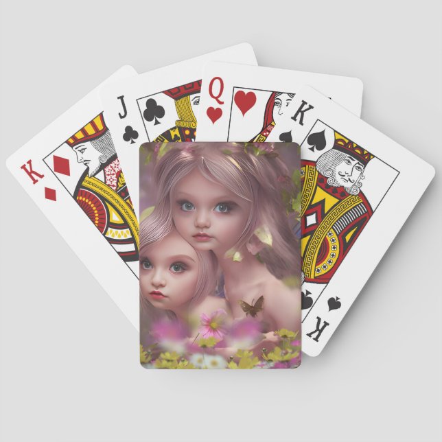 Fairy Sisters Amongst the Flowers in the Forest Poker Cards (Back)