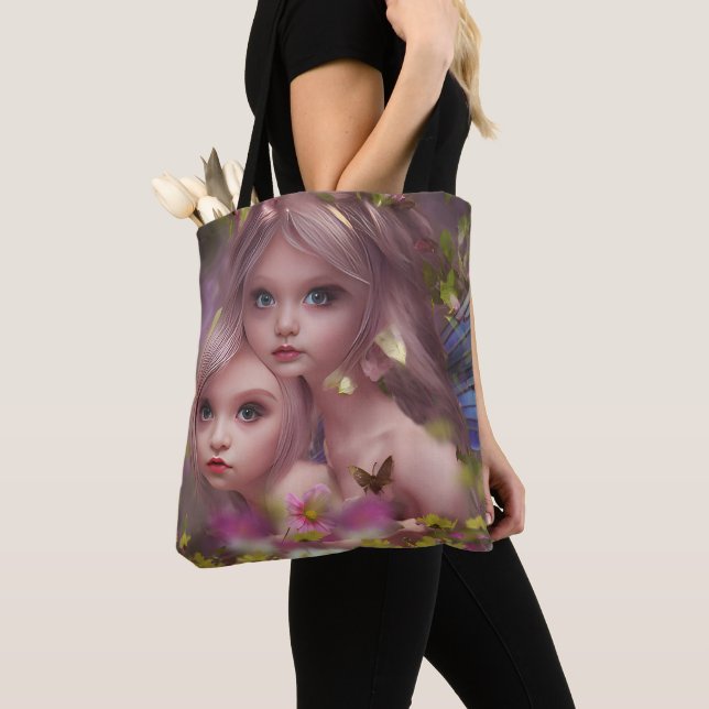 Fairy Sisters Amongst the Flowers in the Forest Tote Bag (Close Up)