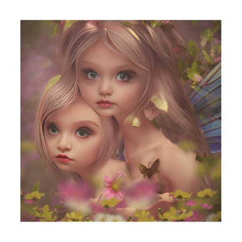 Fairy Sisters Amongst the Flowers in the Forest Wood Wall Art