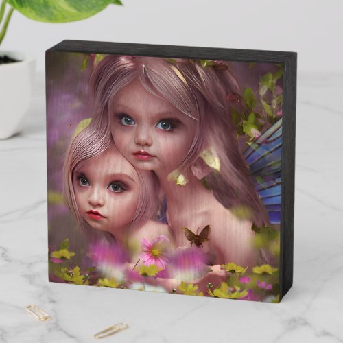 Fairy Sisters Amongst the Flowers in the Forest Wooden Box Sign