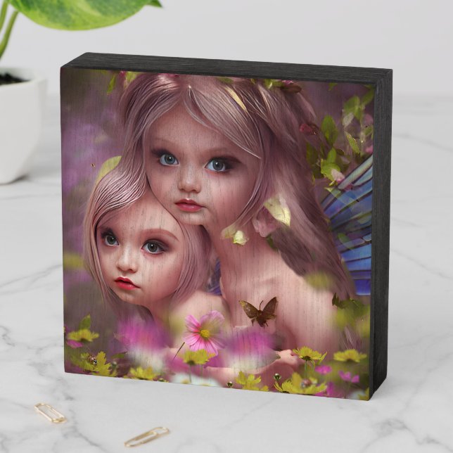 Fairy Sisters Amongst the Flowers in the Forest Wooden Box Sign (In Situ Horizontal)